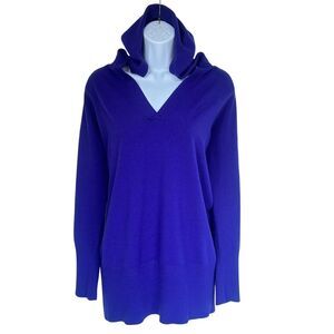 New York & Company Women's Blue Hooded V-Neck Sweater Size L